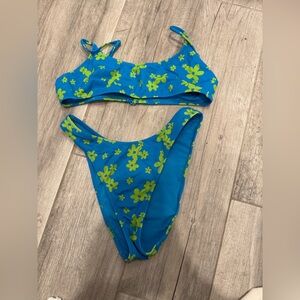 LA Hearts by PacSun Blue Bikini with Green Flowers